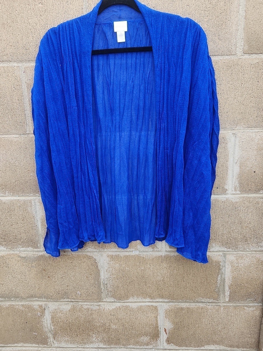 Chico's Royal Blue Sheer Open Front Cardigan Crinkle Lightweight Travel Jacket